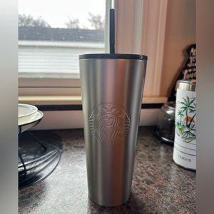 24 oz black & grey Starbucks metal cup